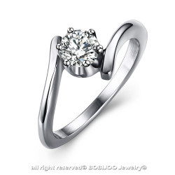 SOL0008 BOBIJOO Jewelry Anello Solitario In Acciaio Inox Zirconia Argento Design