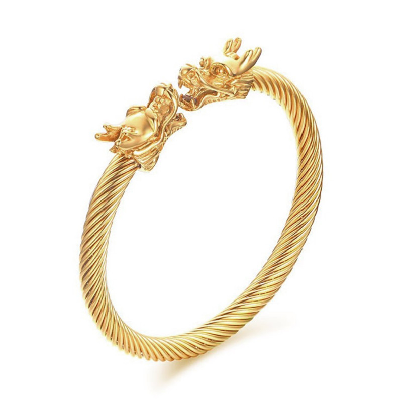 BR0229 BOBIJOO Jewelry Bangle Bracelet Cable Male Dragon Steel Gilded Gold Finish