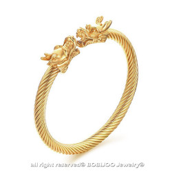 BR0229 BOBIJOO Jewelry Pulsera Brazalete Cable Macho Dragón De Acero Acabado En Oro Dorado