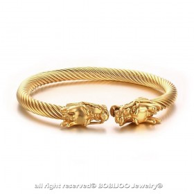 BR0229 BOBIJOO Jewelry Armband Binse-Kabel, Mann, Drache, Stahl Gold Ende
