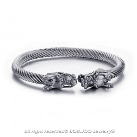 BR0230 BOBIJOO Jewelry Armband Binse-Kabel, Mann, Drache, Stahl Silber