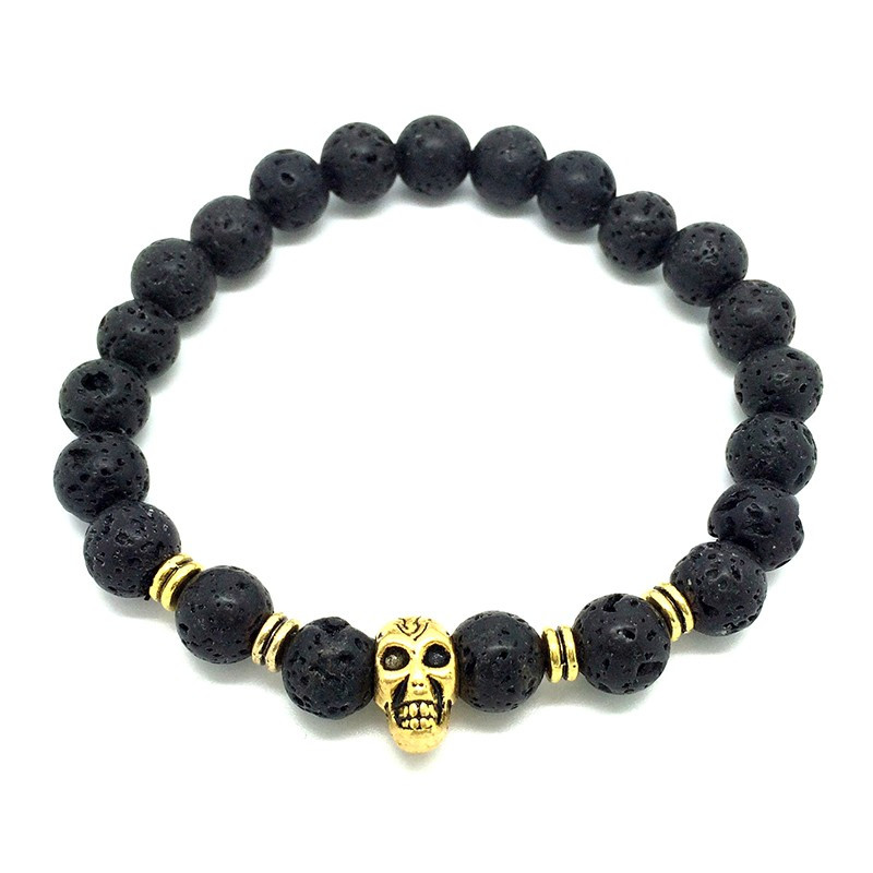 Lava Stone Skull Bracelet Rose Gold Color Copper bobijoo