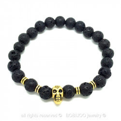 BR0048 BOBIJOO Jewelry Bracelet made of Lava Stone skull Head Color: Gold Rose Copper