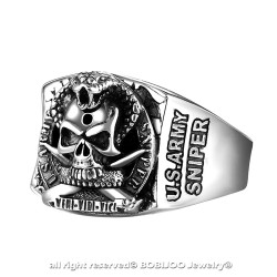 BA0211 BOBIJOO Jewelry Ring Signet ring, skull US ARMY SNIPER Steel