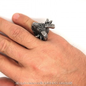 BA0213 BOBIJOO Jewelry Ring Signet ring a Ram-headed Man Steel Man