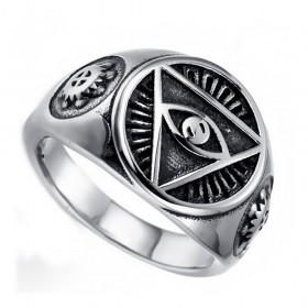 BA0080 BOBIJOO Jewelry Anillo Sortija De Sello De Los Illuminati Pirámide Ojo De Plata