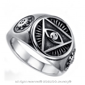 BA0080 BOBIJOO Jewelry Anillo Sortija De Sello De Los Illuminati Pirámide Ojo De Plata