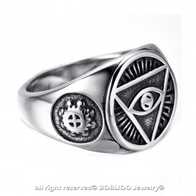BA0080 BOBIJOO Jewelry Ring Siegelring Illuminaten-Pyramide Auge-Silber