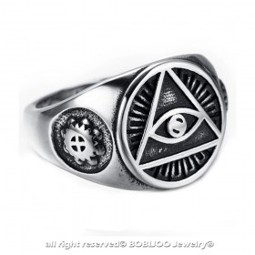 BA0080 BOBIJOO Jewelry Anillo Sortija De Sello De Los Illuminati Pirámide Ojo De Plata