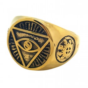BA0081 BOBIJOO Jewelry Anillo Sortija De Sello De Los Illuminati De La Pirámide De Los Ojos De Oro
