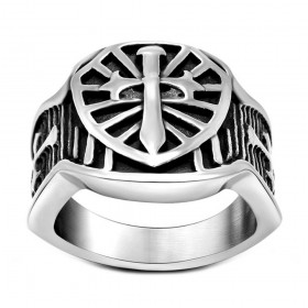 BA0128 BOBIJOO Jewelry Signet Ring Knight Sword Steel Templar Cross