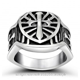 BA0128 BOBIJOO Jewelry Signet Ring Knight Sword Steel Templar Cross