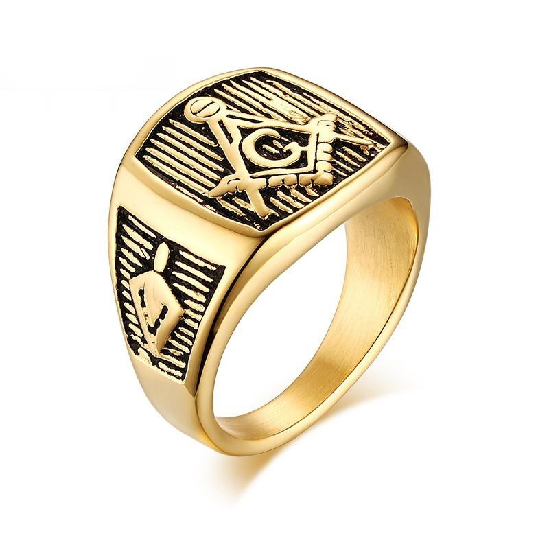 BA0012 BOBIJOO Jewelry Signet Ring stainless Steel Gold freemason Masonry Masonic Gift