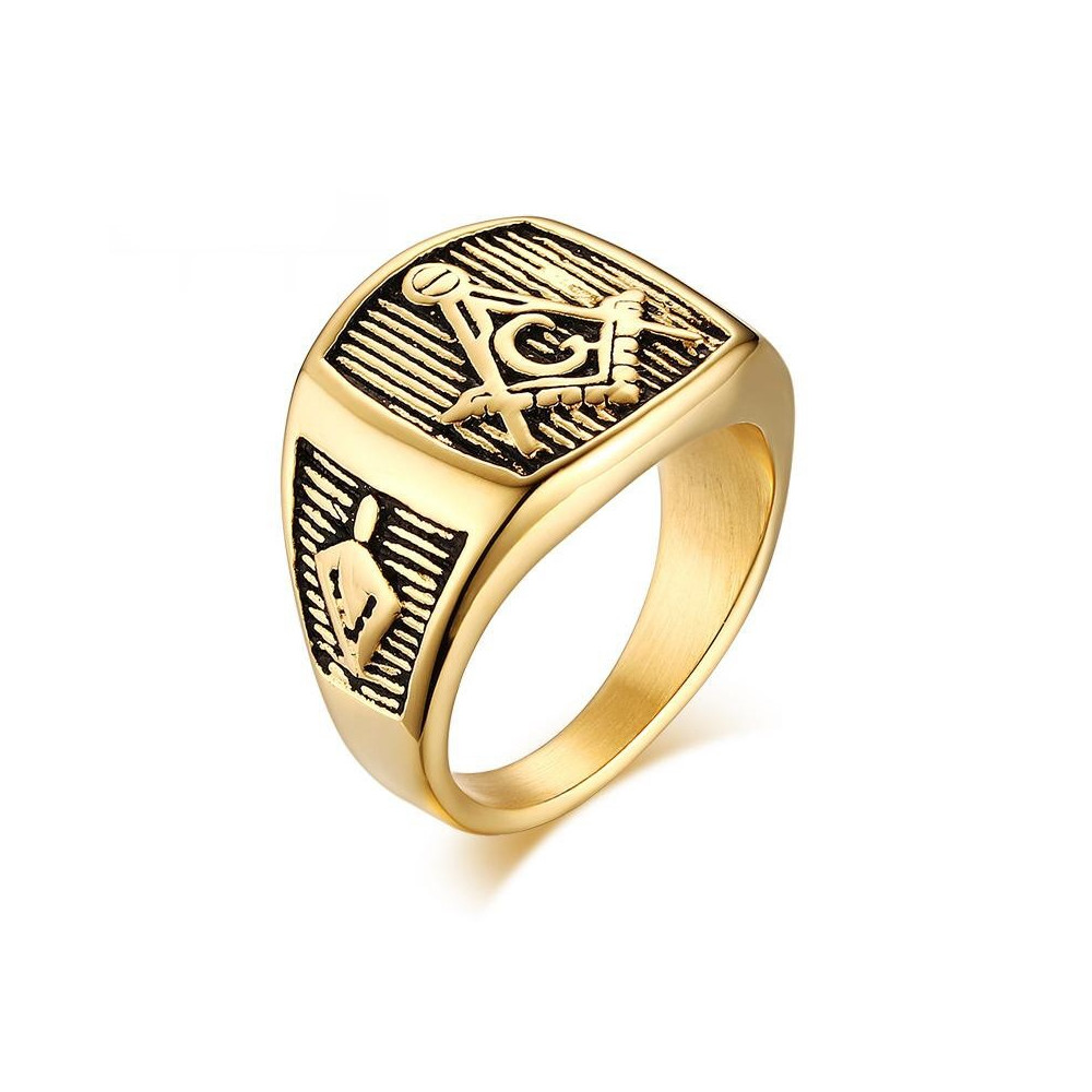 BA0012 BOBIJOO Jewelry Anello in Acciaio inox Oro massone Massoneria Massonica Regalo