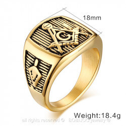 BA0012 BOBIJOO Jewelry Siegelring Ring Edelstahl Vergoldet in Gold, die Freimaurer und Freimaurerei-Freimaurer-Geschenk