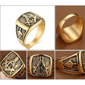 Chevalière Bague Acier Doré à l'Or Fin Franc-Maçon Maçonnerie Masonic Cadeau bobijoo