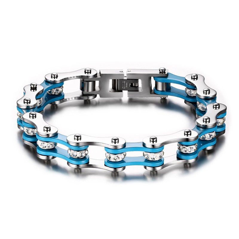 BR0145 BOBIJOO Jewelry Pulsera De Cadena De Acero De La Motocicleta Azul Blanco