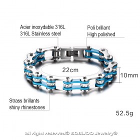 BR0145 BOBIJOO Jewelry Bracciale A Catena In Acciaio Moto Blu Bianco