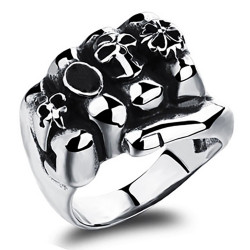 BA0217 BOBIJOO Jewelry Ring Signet Ring Biker Steel Fist Clover Lys Skull Steel