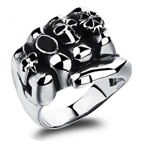 Bague Chevalière Biker Acier Poing Trèfle Lys Skull Acier bobijoo