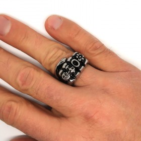 BA0217 BOBIJOO Jewelry Ring Signet Ring Biker Steel Fist Clover Lys Skull Steel