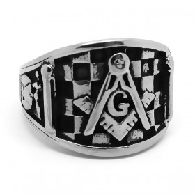 BA0218 BOBIJOO Jewelry Ring Siegelring Freimaurer-Pad Mosaik Stahl