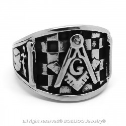 BA0218 BOBIJOO Jewelry Anillo Anillo Anillo De La Masonería De La Almohadilla De Mosaico De Acero