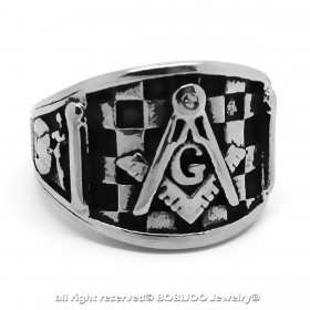 BA0218 BOBIJOO Jewelry Ring Signet Ring Freemasonry Pad Mosaic Steel