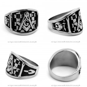 BA0218 BOBIJOO Jewelry Ring Siegelring Freimaurer-Pad Mosaik Stahl