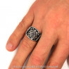 BA0218 BOBIJOO Jewelry Ring Signet Ring Freemasonry Pad Mosaic Steel