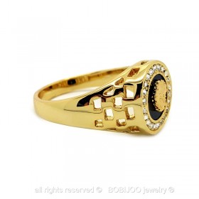 BA0013 BOBIJOO Jewelry Signet Ring, Gold Style Medusa Crystal Ring Gold Black Black Mixed