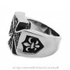 BA0221 BOBIJOO Jewelry  Anello con sigillo della Croce Pattee Strass Nero Fleur-de-Lys