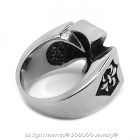 BA0221 BOBIJOO Jewelry  Anello con sigillo della Croce Pattee Strass Nero Fleur-de-Lys