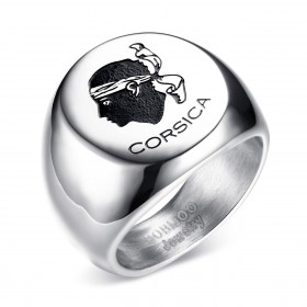 BA0225 BOBIJOO Jewelry Ring Signet Corsican Moor's Head in Corsica Steel, Silver