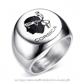 BA0225 BOBIJOO Jewelry Anillo de Signet Corso de la Cabeza de Moro en Córcega Acero, Plata