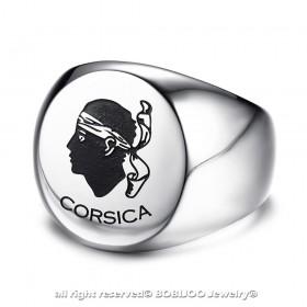 Bague Chevalière Corse Tête de Maure Corsica Acier Argenté bobijoo