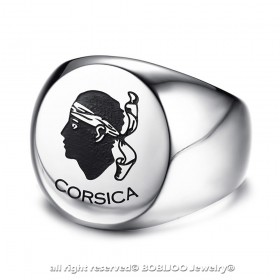 BA0225 BOBIJOO Jewelry Ring Signet Corsican Moor's Head in Corsica Steel, Silver