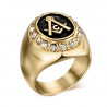 BA0009 BOBIJOO Jewelry Ring Mann Siegelring Edelstahl 316L Vergoldet Gold Strass Freimaurer und Freimaurerei-Freimaurer-Ring