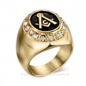 BA0009 BOBIJOO Jewelry Anillo de Hombre del anillo de sellar de Acero 316L chapado en Oro de acabado de diamante de imitación...