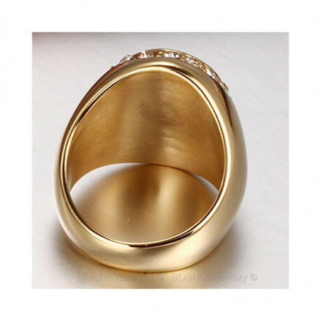 BA0009 BOBIJOO Jewelry Anello Uomo anello in Acciaio 316L placcato Oro finitura Strass Franco Mason Muratura Anello Massonico