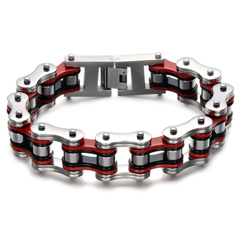 BR0227 BOBIJOO Jewelry Breites Armband-Kette-Motorrad-Mann-Stahl-Rot-Schwarz