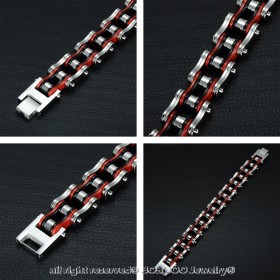 BR0227 BOBIJOO Jewelry Wide Bracelet Motorcycle Chain Man stainless Steel Red Black