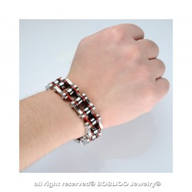 BR0227 BOBIJOO Jewelry Breites Armband-Kette-Motorrad-Mann-Stahl-Rot-Schwarz