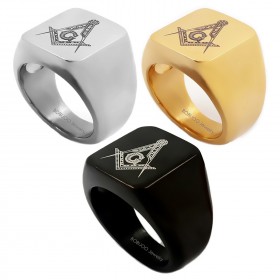 BA0040B BOBIJOO Jewelry Lot of 3 Chevalières Rings Freemasonry Steel