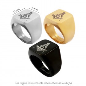 BA0040B BOBIJOO Jewelry Lot of 3 Chevalières Rings Freemasonry Steel