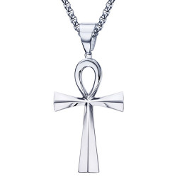 PE0085 BOBIJOO Jewelry Pendant Cross of Life Egyptian Steel, Silver 64mm