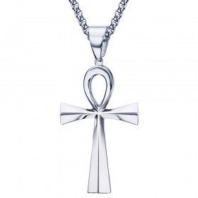 PE0085 BOBIJOO JEWELRY Kreuz des Lebens Anhänger 60 mm Edelstahl-Silber-Halskette