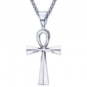 PE0085 BOBIJOO JEWELRY Cross of Life Pendant 60mm Stainless Steel Silver Necklace