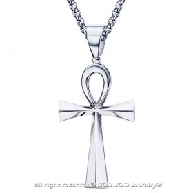 PE0085 BOBIJOO JEWELRY Kreuz des Lebens Anhänger 60 mm Edelstahl-Silber-Halskette