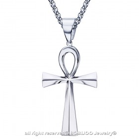 PE0085 BOBIJOO JEWELRY Ciondolo Croce della Vita 60mm Collana in Acciaio Inossidabile Argento